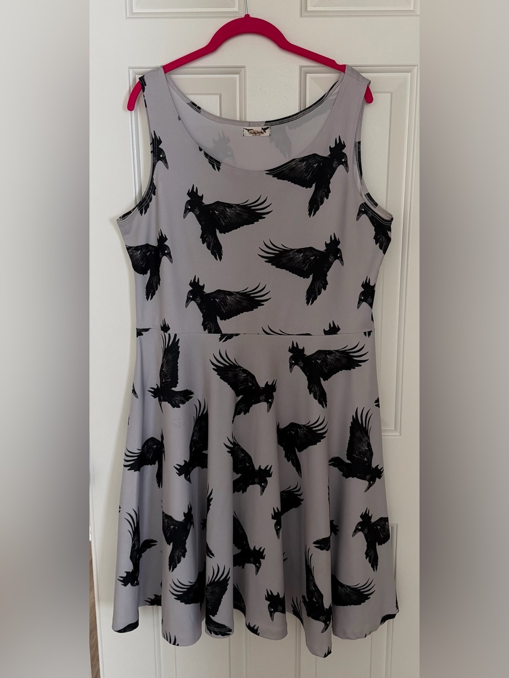 Sleeveless White Dress with Black Raven Print